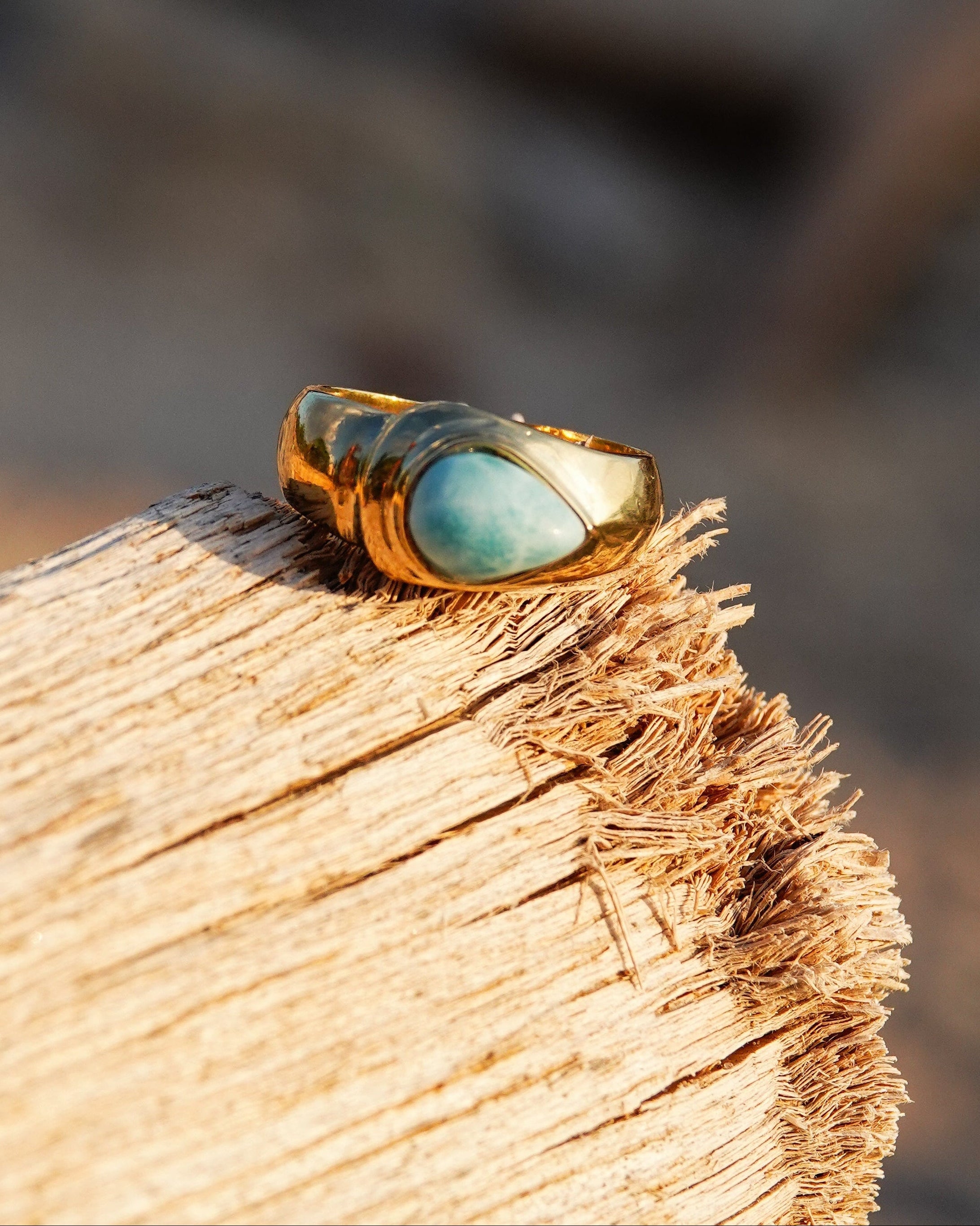 14K Gold Plated Larimar Ring