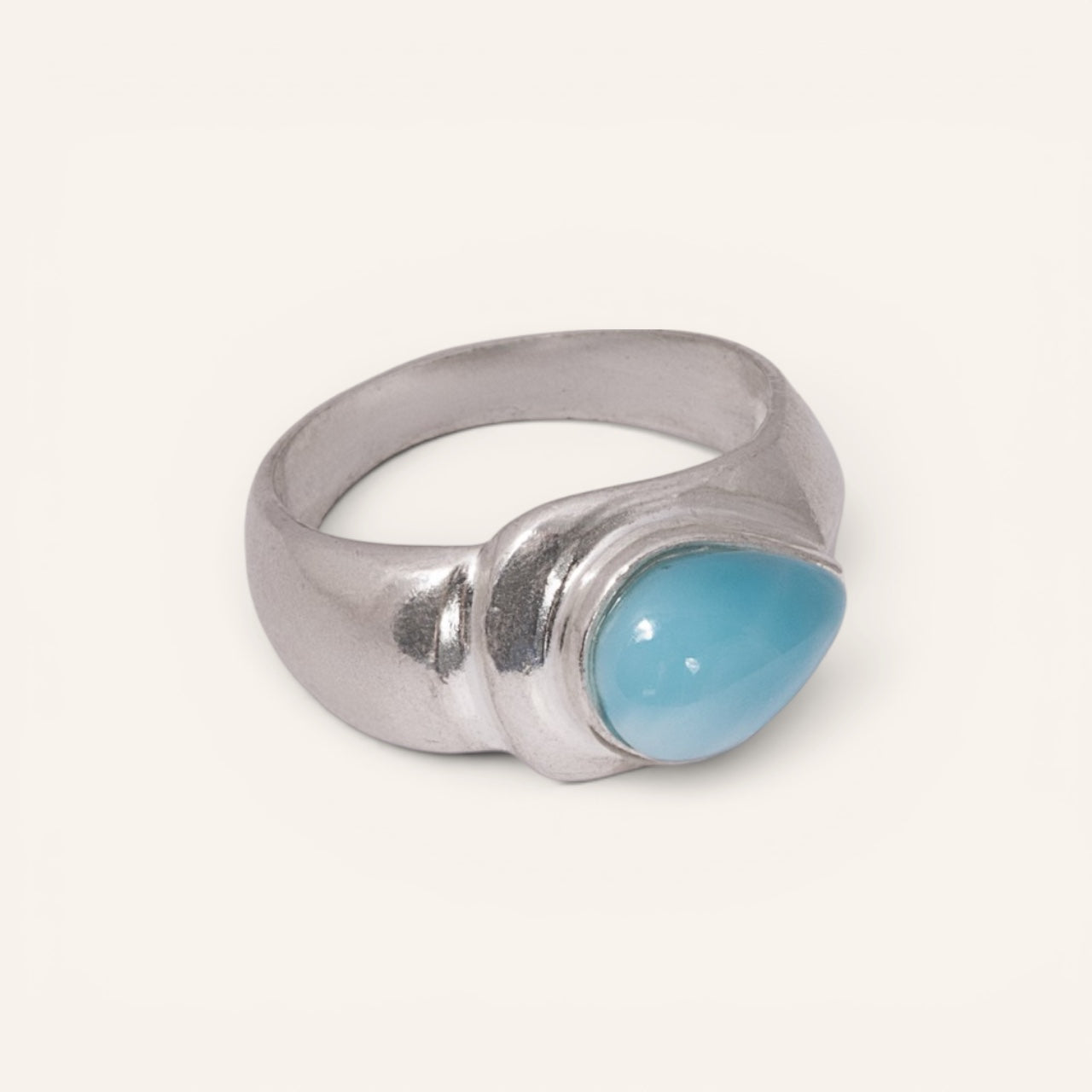HANDMADE LARIMAR SILVER RING PEAR SHAPE UNIQUE STERLING SILVER 925