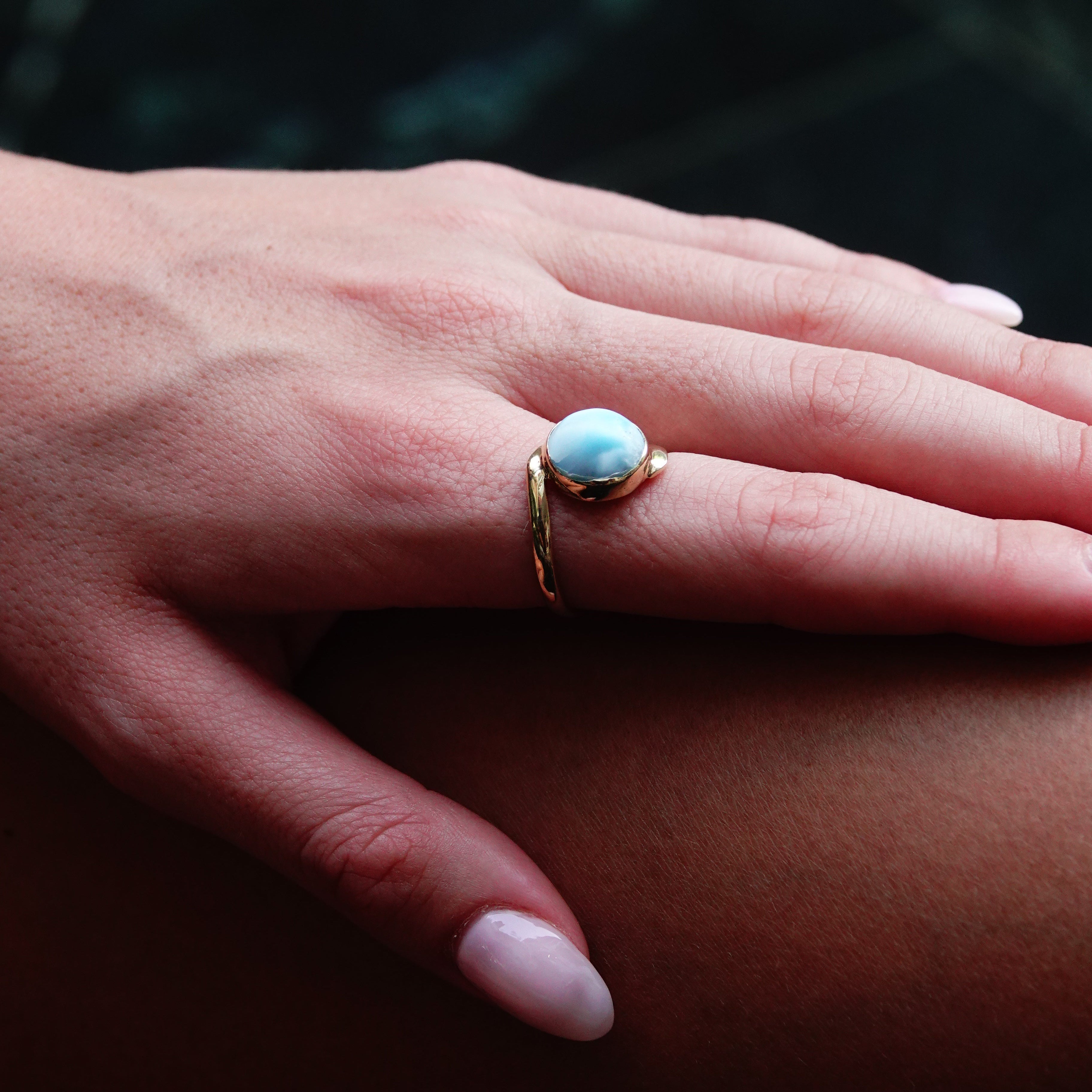 Genuine Larimar Ring 14K Gold Vermeil 925 Sterling Silver Ocean Jewelry – Wavypopoyo