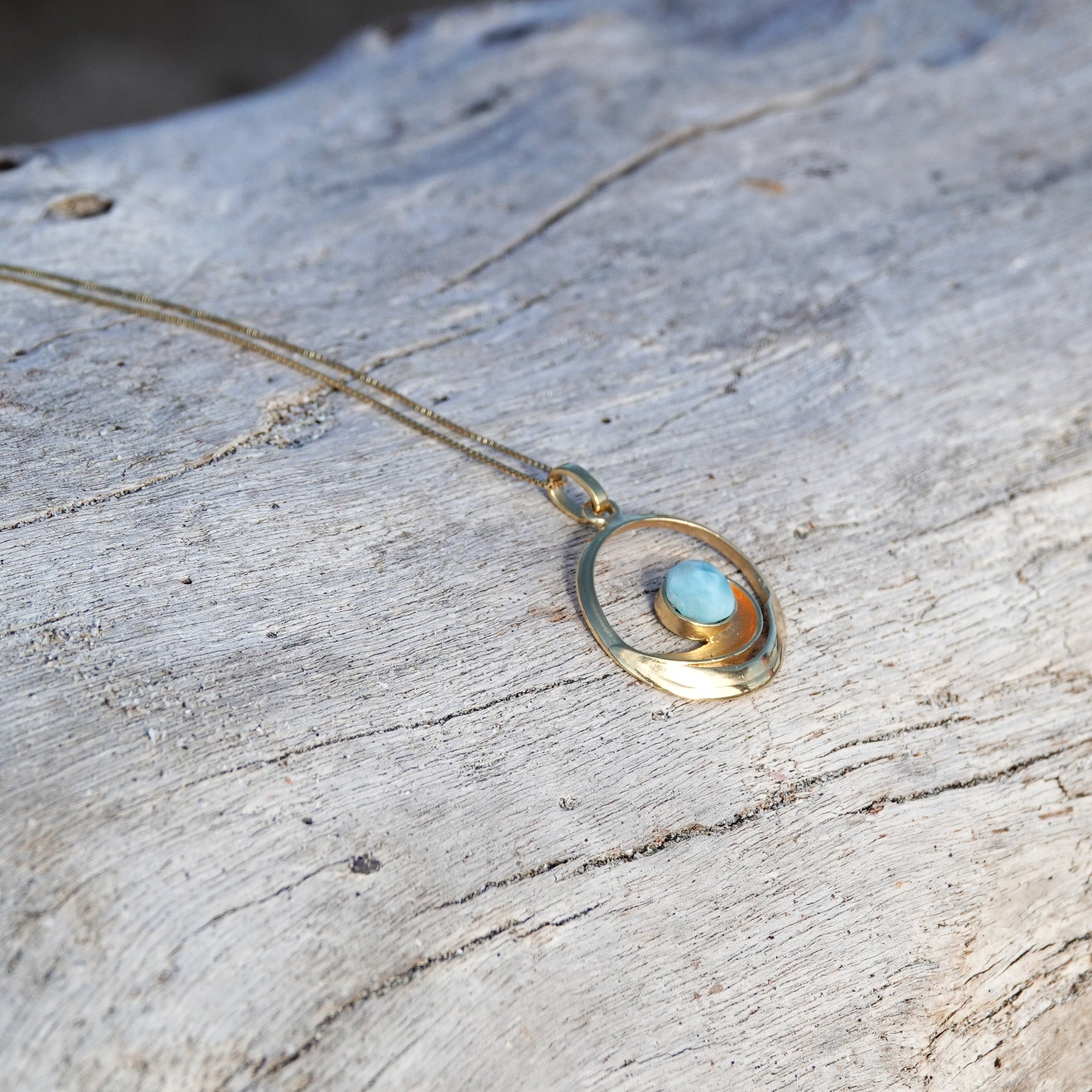 waterproof gold larimar necklace
