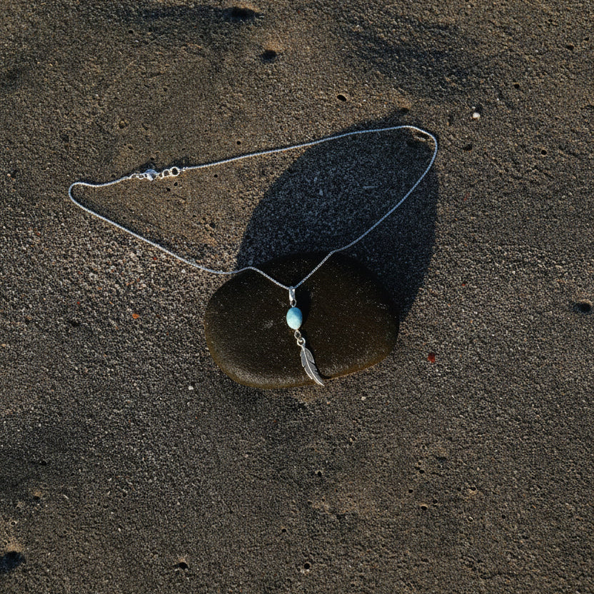 larimar leaf silver necklace