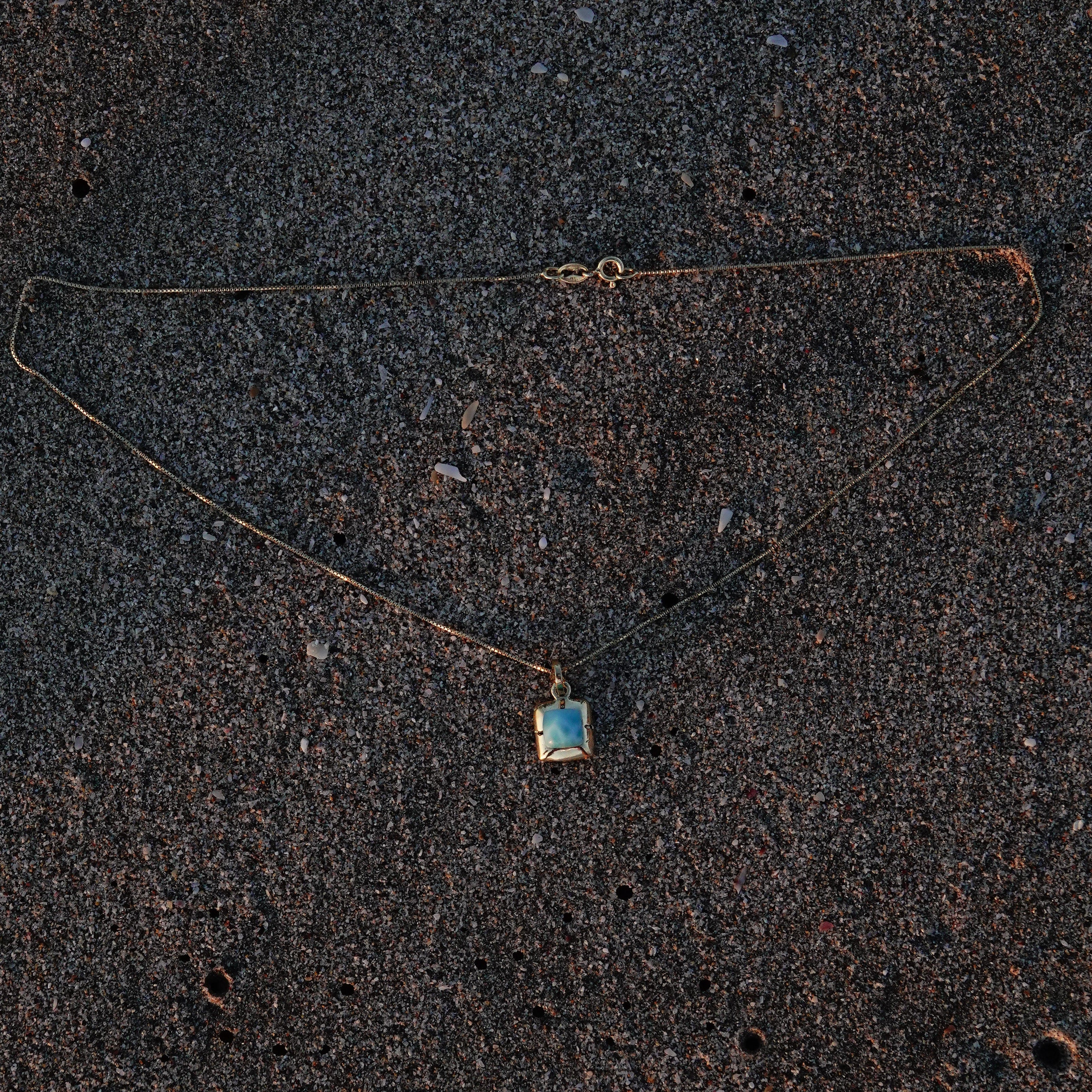 Gold Larimar Square Necklace Waterproof