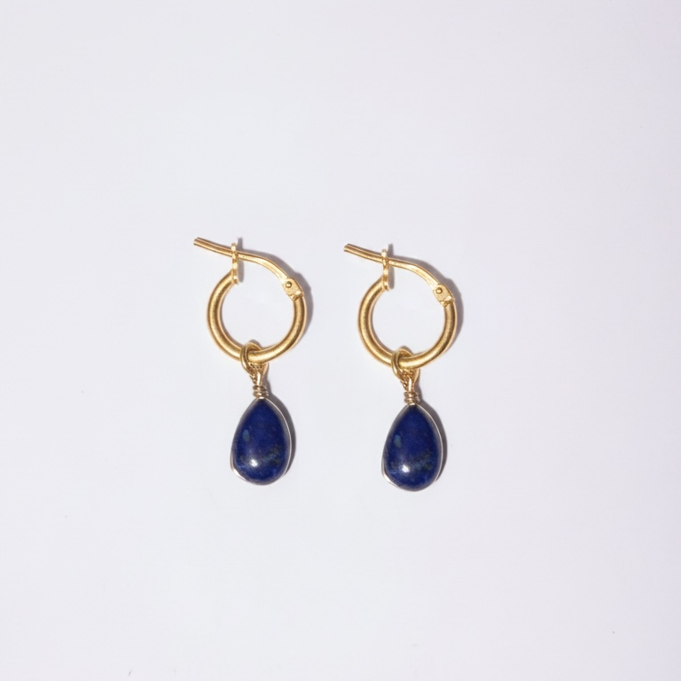 Natural Lapis Lazuli Gemstone Drop Earrings 14K Gold Vermeil Royal Blue Wisdom Stone – Wavypopoyo