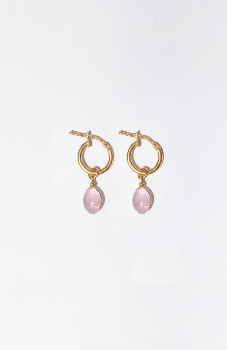 Rose Quartz Gemstone Drop Earrings 14K Gold Vermeil Pink Love Stone – Wavypopoyo