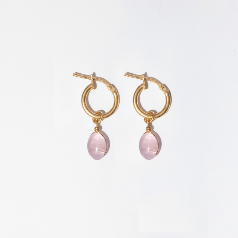 Rose Quartz Gemstone Drop Earrings 14K Gold Vermeil Pink Love Stone – Wavypopoyo