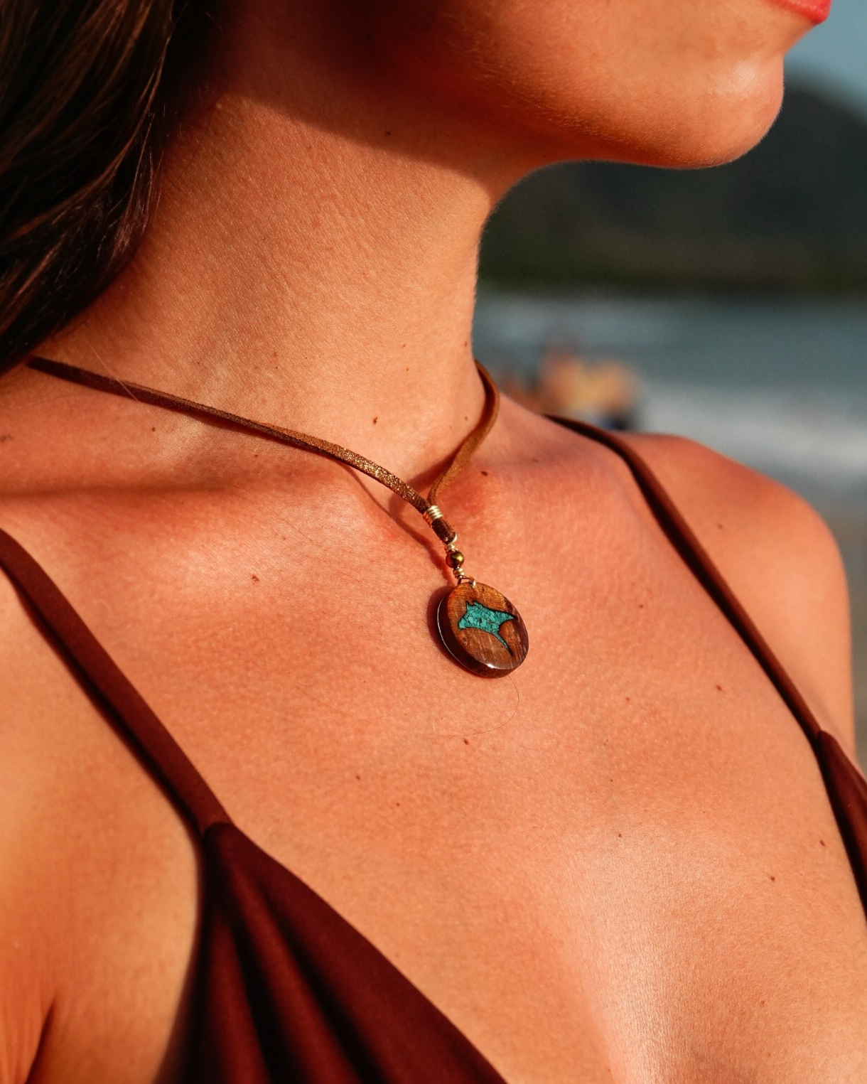 manta ray pendant wood