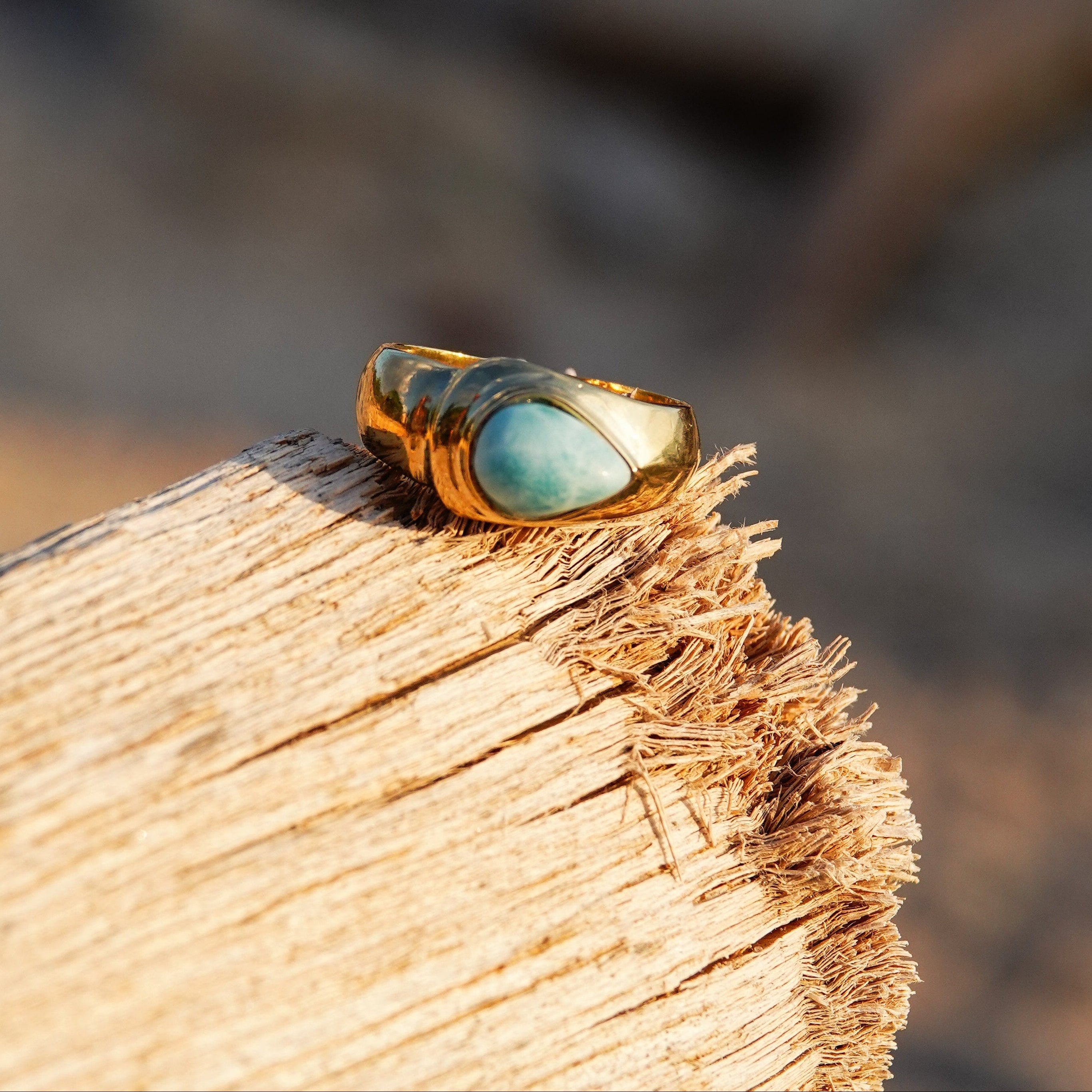 14K Gold Plated Larimar Ring