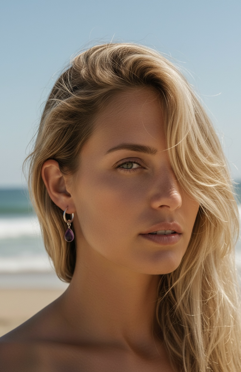 Amethyst 2-in-1 Drop Hoop Earrings Detachable Charm Handmade 925 Sterling Silver Waterproof – Wavypopoyo