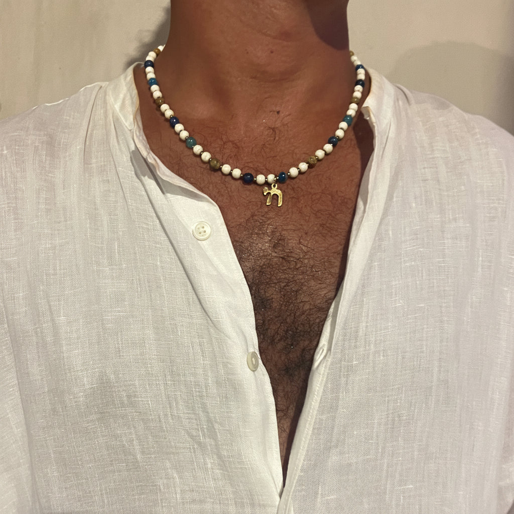 Chai beaded stone necklace men’s unisex 