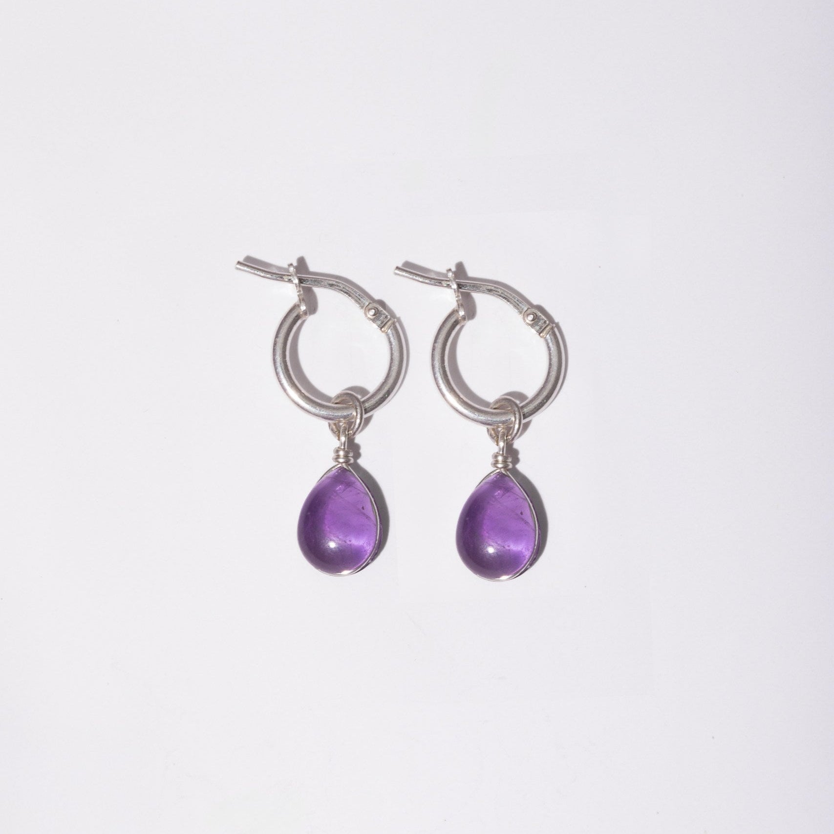 Waterproof 2-in-1 Amethyst Gemstone Hoop Earrings Handmade 925 Sterling Silver – Wavypopoyo