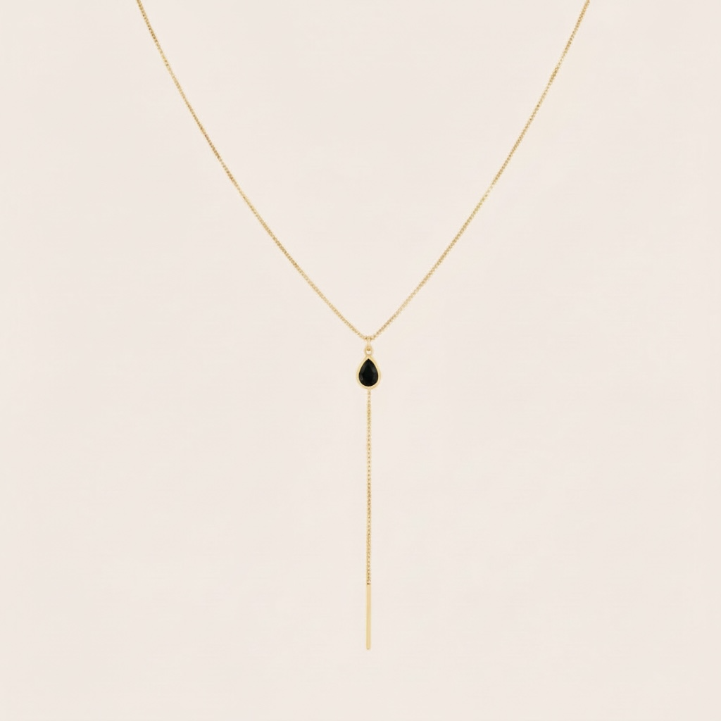 Black crystal waterproof lariat necklace gold 