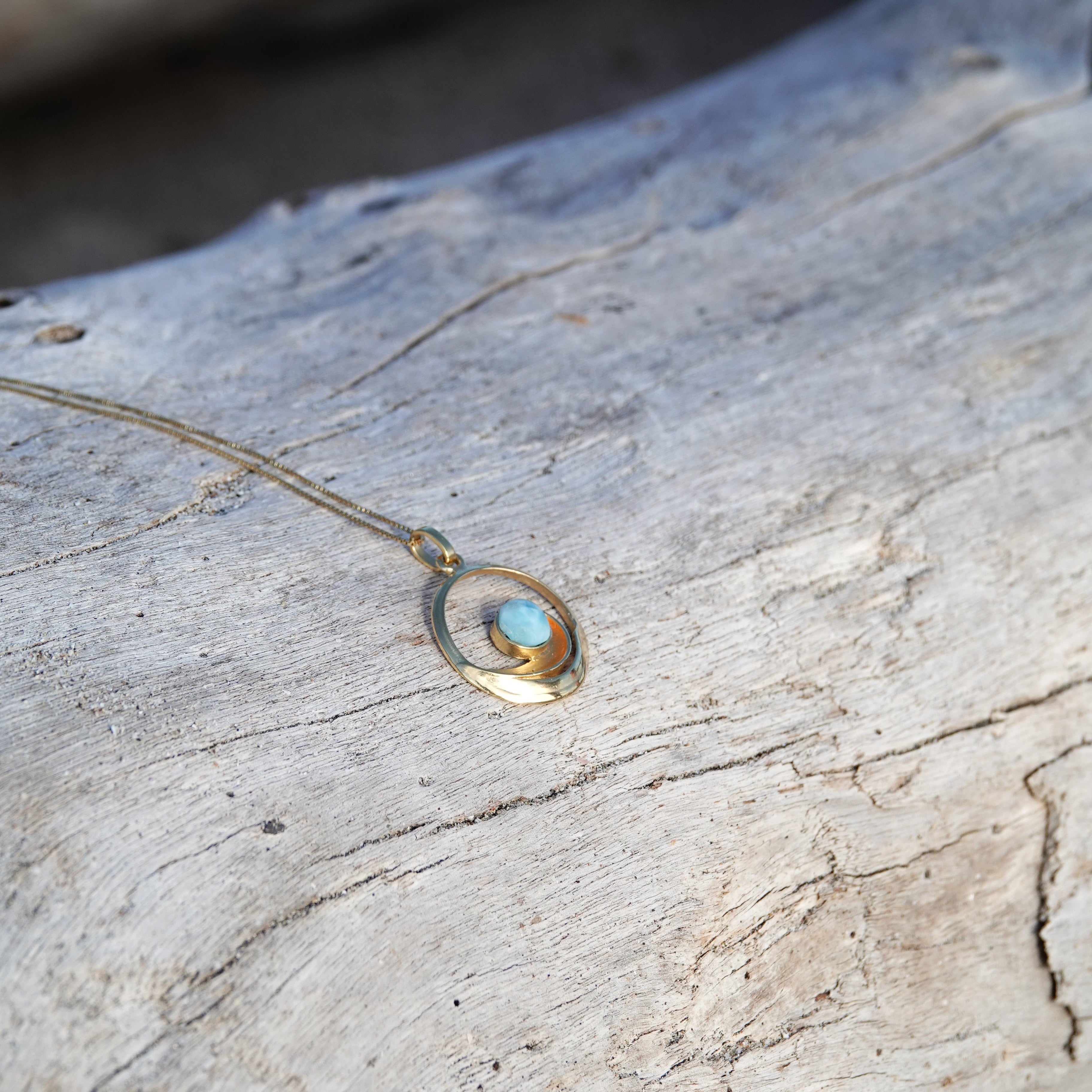 waterproof gold larimar necklace