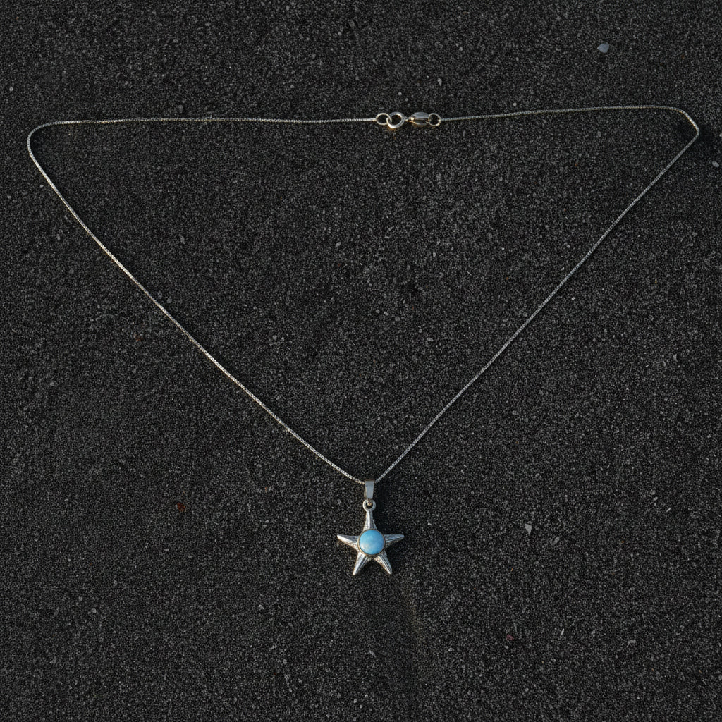 Larimar Starfish Necklace Silver Genuine Larimar Pendant Waterproof Ocean Jewelry – Wavypopoyo