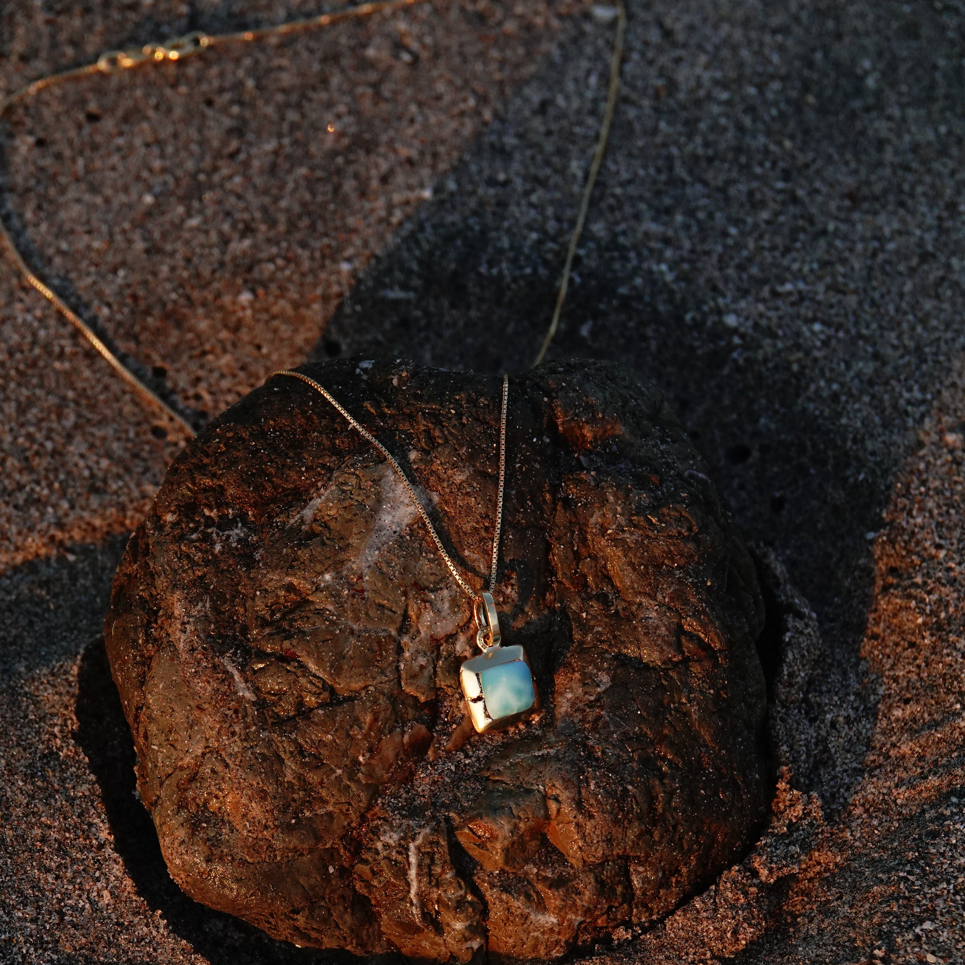 Gold Larimar Square Necklace Waterproof