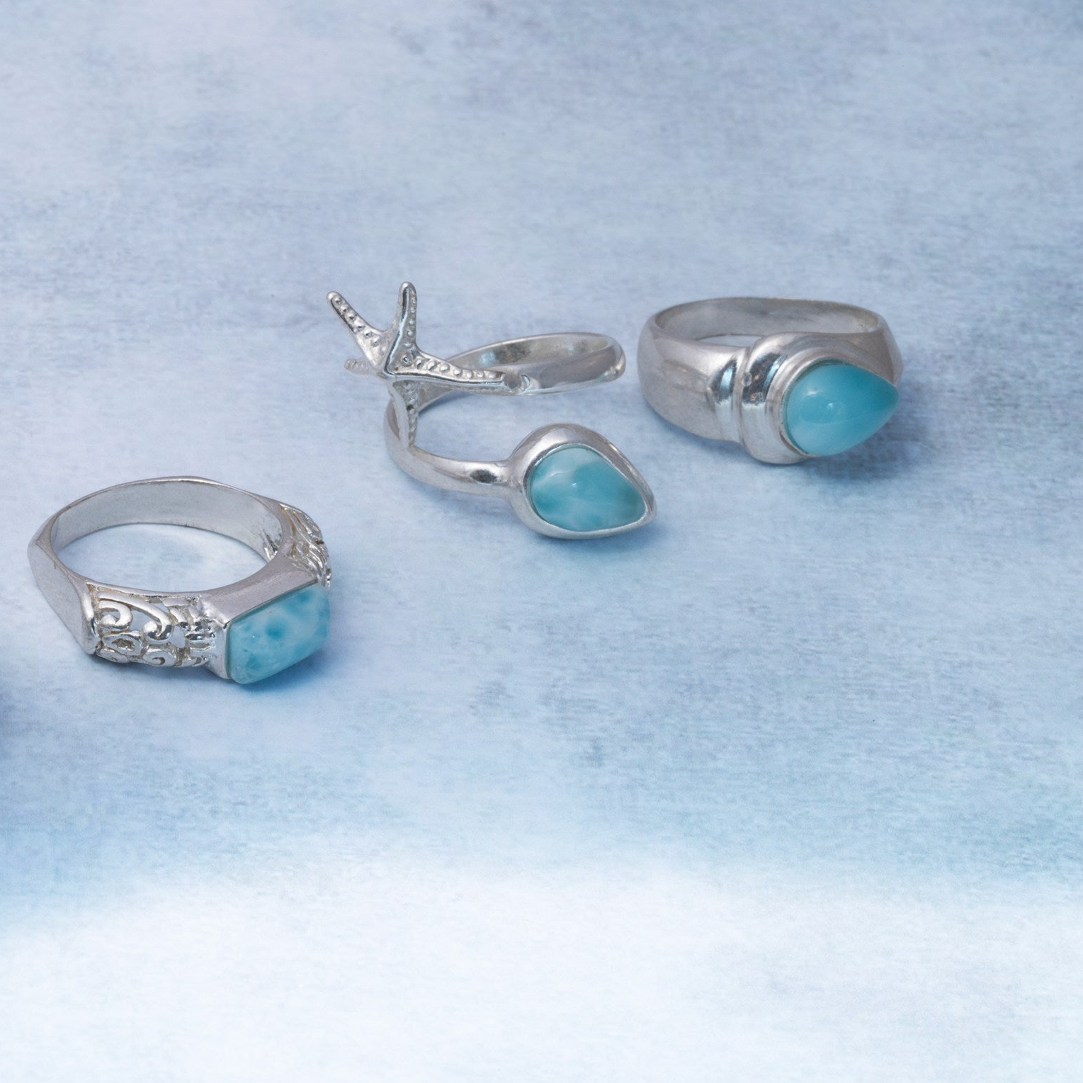 HANDMADE LARIMAR SILVER RINGS UNIQUE