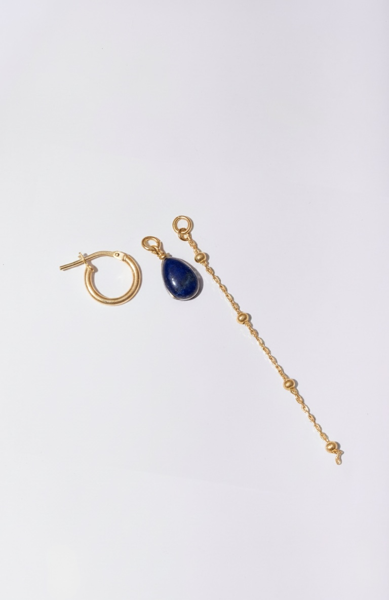 Lapis Lazuli Waterfall Earrings Handmade 14K Gold Vermeil 3-in-1 Hoop Waterproof – Wavypopoyo