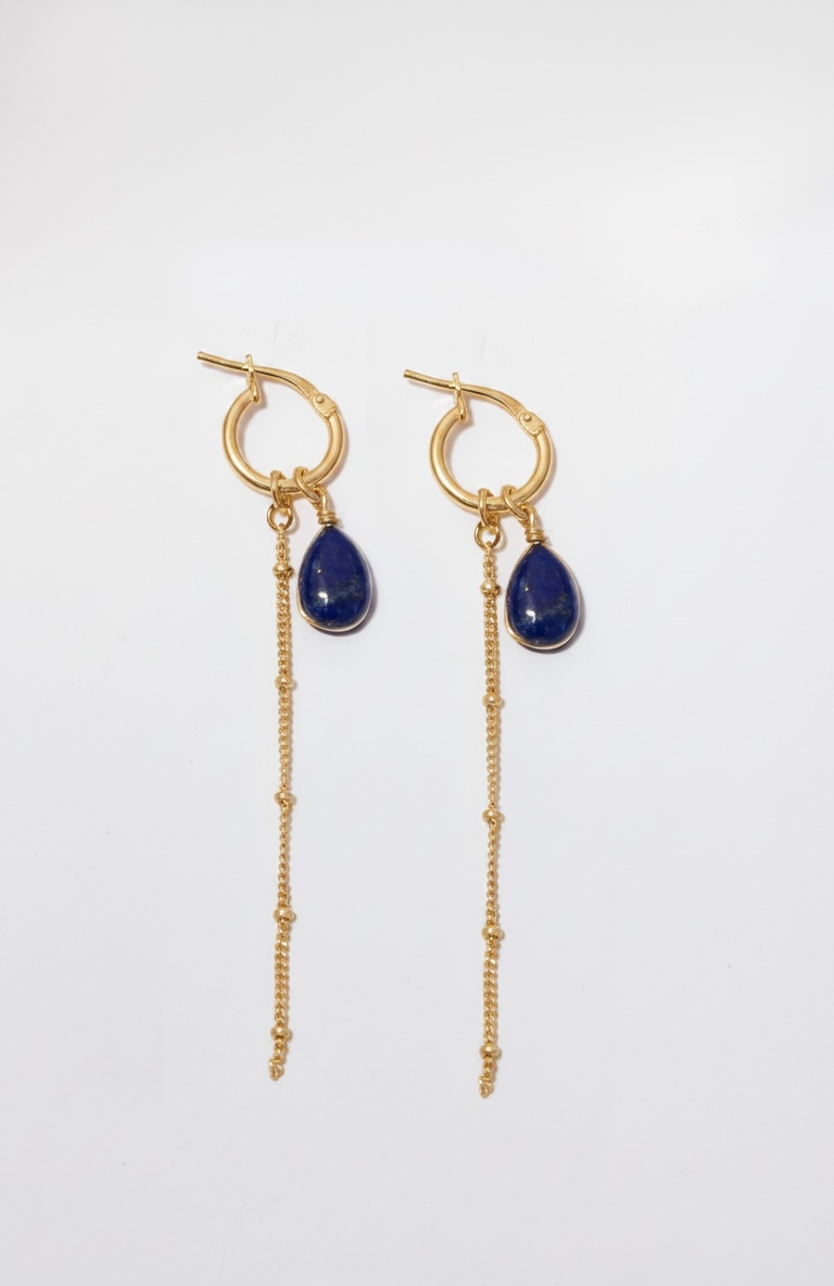 Lapis Lazuli Waterfall Earrings Handmade 14K Gold Vermeil 3-in-1 Hoop Waterproof – Wavypopoyo