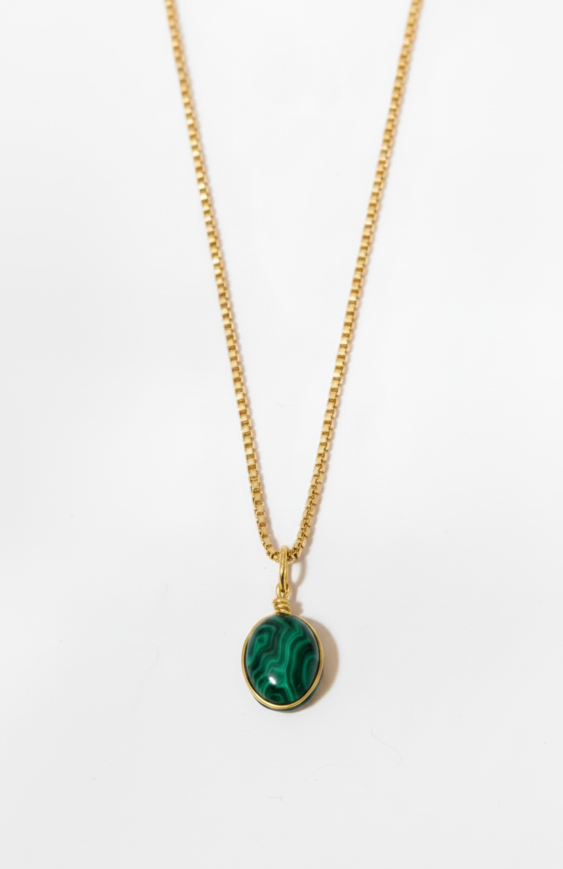 Mini Dainty Malachite Necklace 14K Gold Vermeil Stone of Protection Waterproof – Wavypopoyo