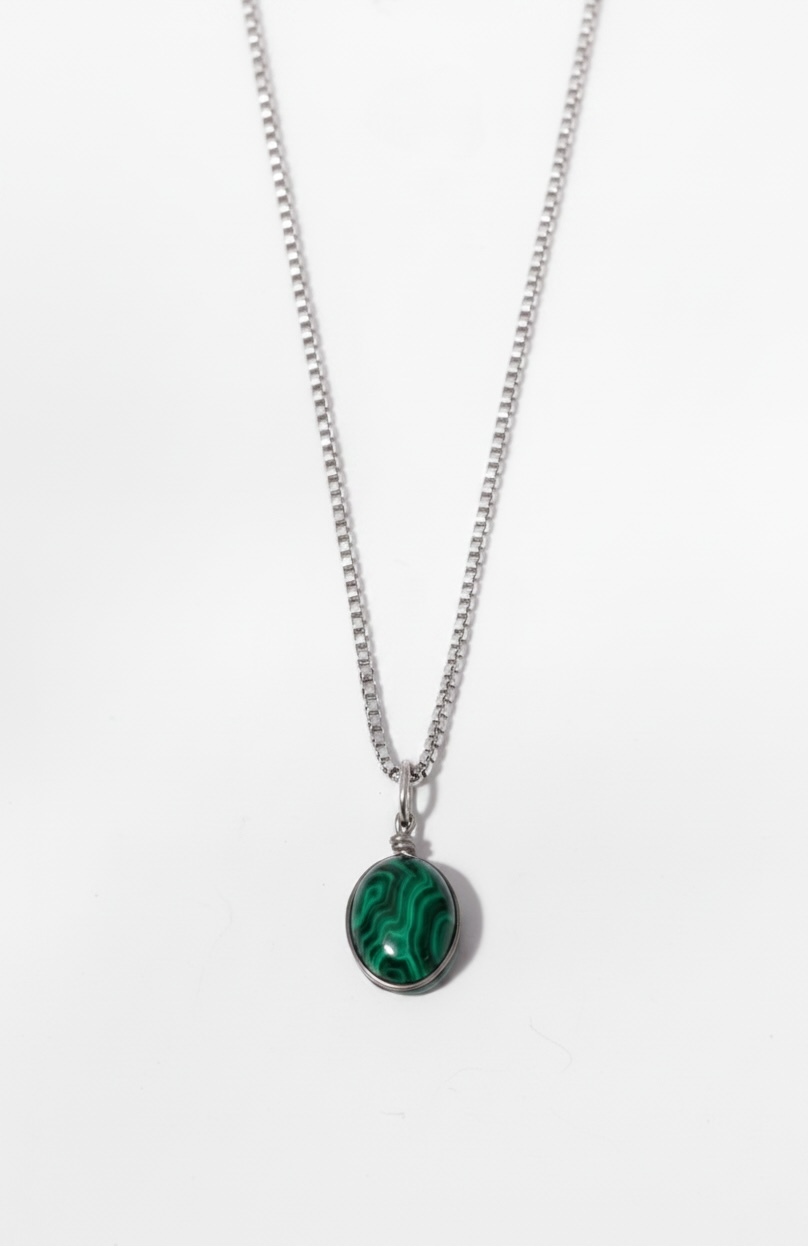 Mini Dainty Malachite Necklace 925 Sterling Silver Stone of Protection Waterproof – Wavypopoyo