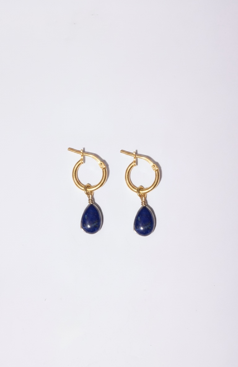 Natural Lapis Lazuli Gemstone Drop Earrings 14K Gold Vermeil Royal Blue Wisdom Stone – Wavypopoyo