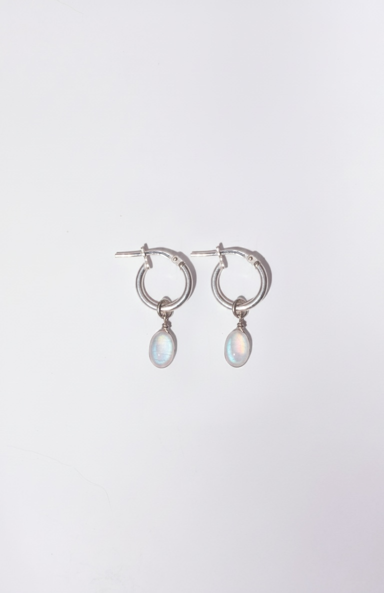 Natural Rainbow Moonstone Gemstone Drop Earrings Sterling Silver Iridescent Glow – Wavypopoyo