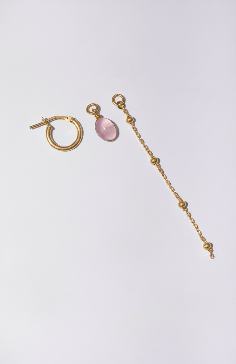  Rose Quartz Gemstone Drop Earrings 14K Gold Vermeil Pink Love Stone – Wavypopoyo