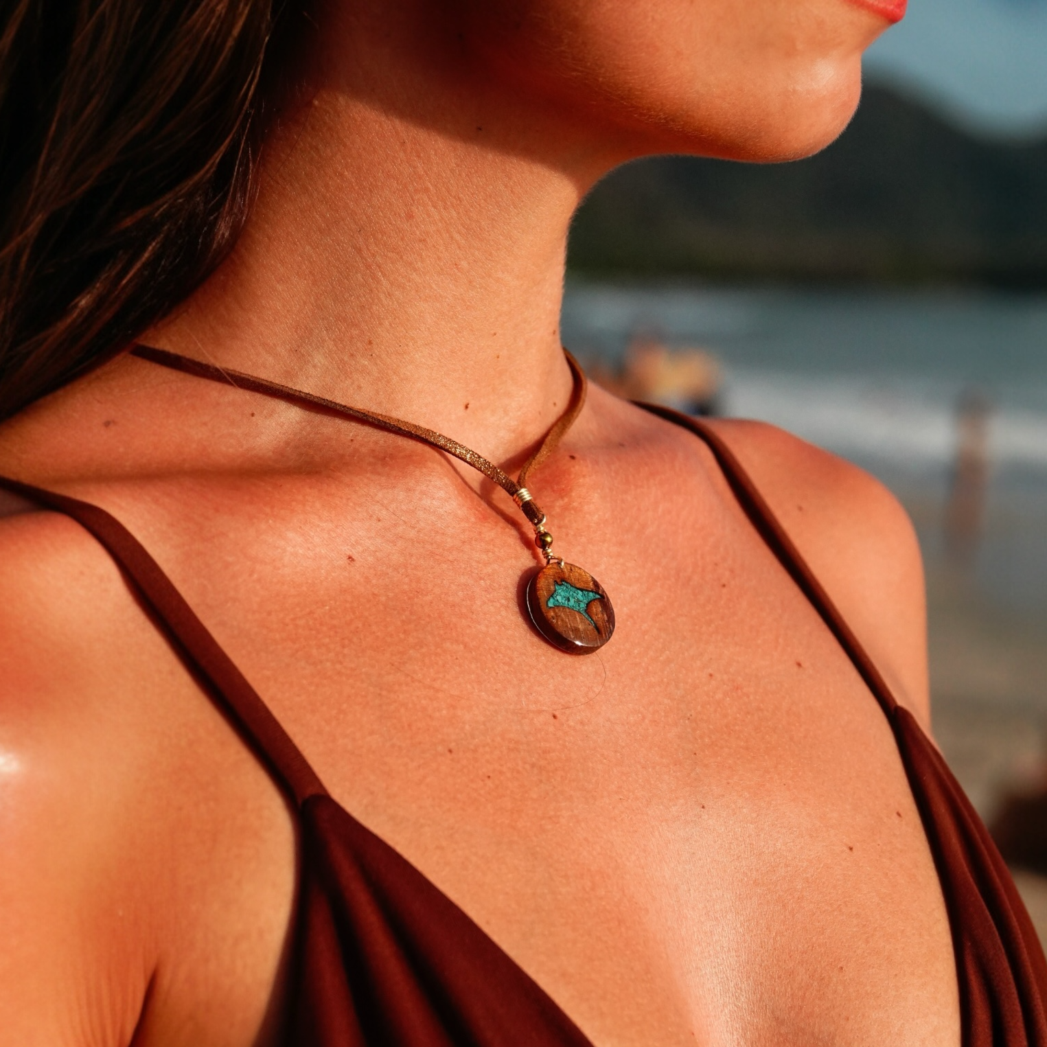 manta ray pendant wood