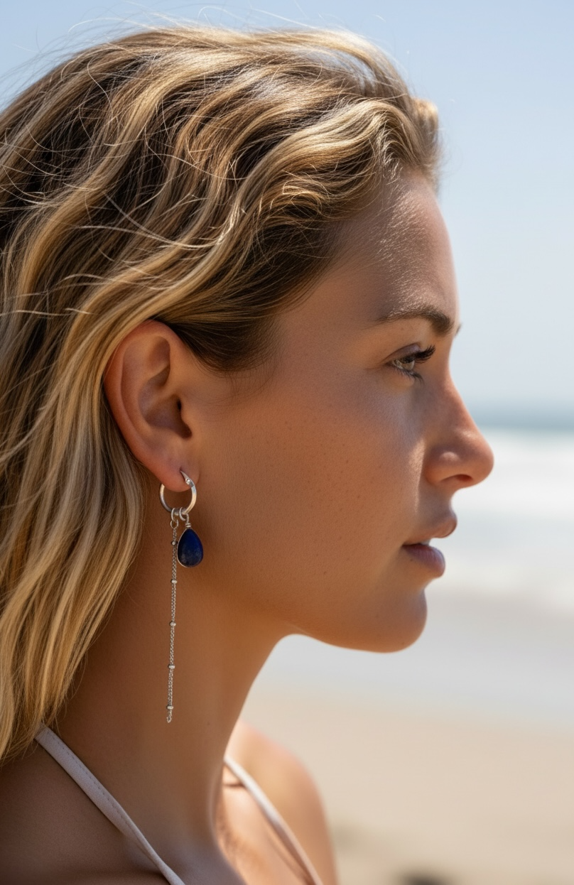 Waterproof 3-in-1 Lapis Lazuli Waterfall Earrings Handmade 925 Sterling Silver Boho Jewelry – Wavypopoyo