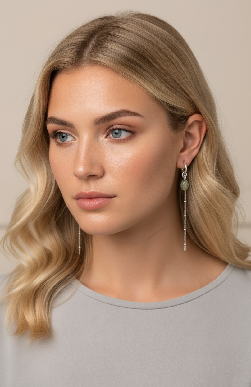 Waterproof 3-in-1 Prehnite Waterfall Earrings Handmade 925 Sterling Silver Boho Jewelry – Wavypopoyo