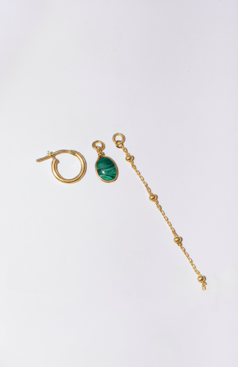 Waterproof Malachite Drop Earrings 14K Gold Vermeil Hoop with Chain Waterfall – Wavypopoyo