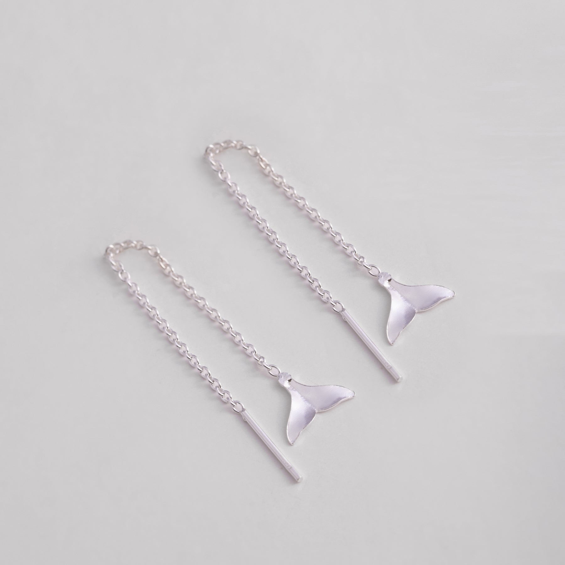 Whale Tail Silver Threader Earrings